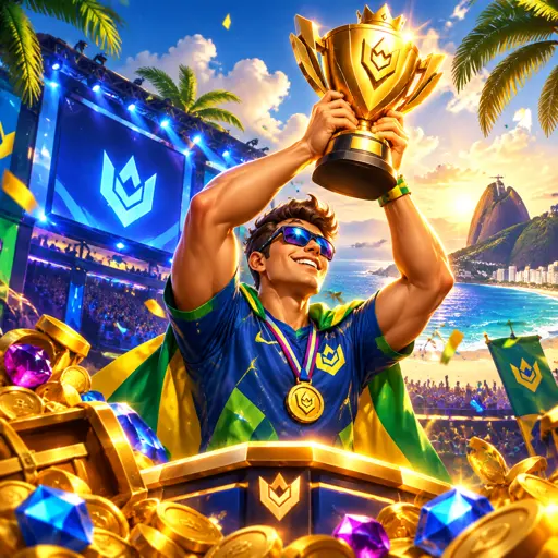 Arena de e-sports iluminada durante final de campeonato com plateia lotada